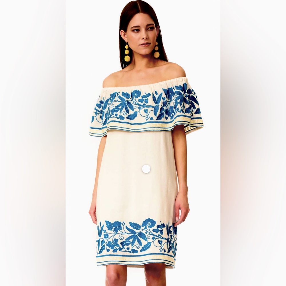 Maison Scotch | Scotch & Soda Short Sleeve Off Shoulder Embroidered Shift Dress